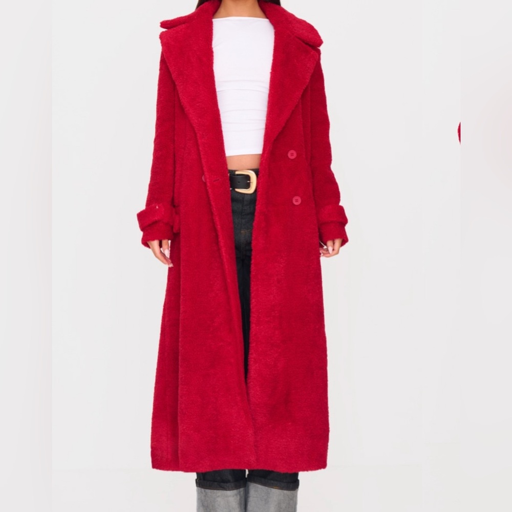 PrettyLittleThing Red Teddy Jacket